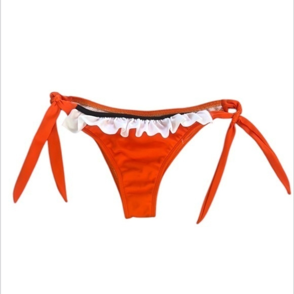 Bay & Sun orange ruffled string bikini swim bottoms size small NWOT